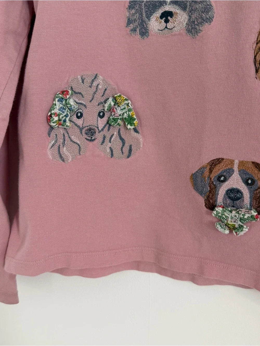 Mini Boden Pink Long-Sleeve with Embroidered Dogs